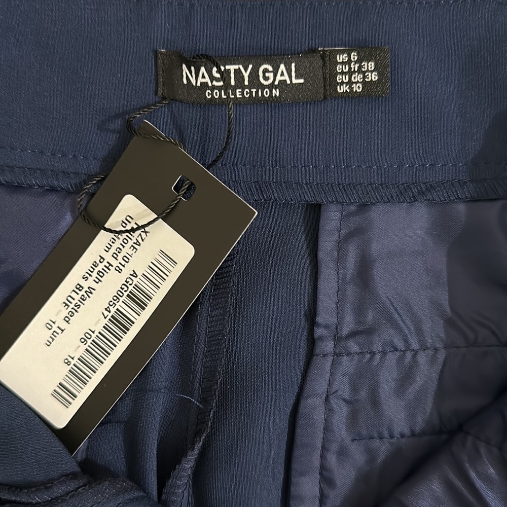 Nasty Gal Navy Color Tailored High Waisted Turn Up Hem Pants - Picture 9 of 9
